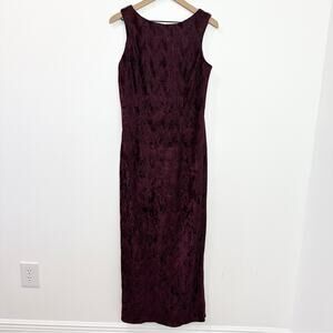 Jessica McClintock Dress Womens Burgundy Velvet Burnout Maxi Cocktail Party 10